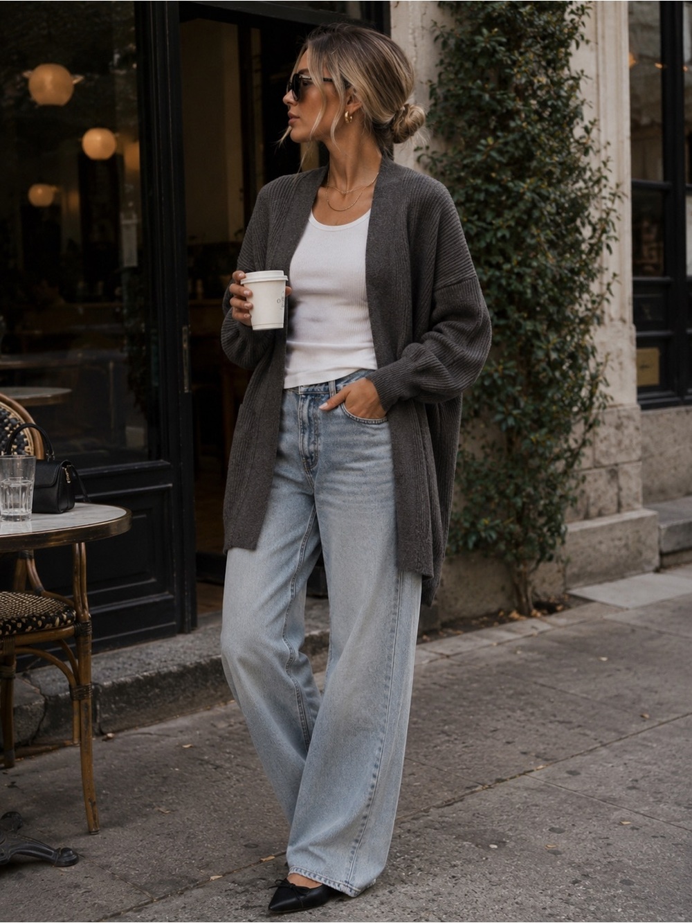 Gray Ribbed Relaxed Open Front Cardigan XS